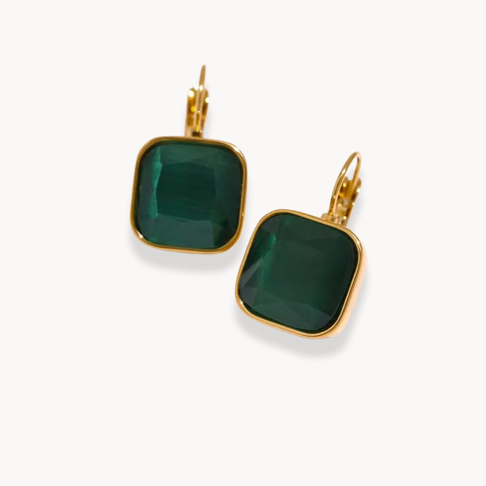Boucles d'oreilles crochet en pierre d'opale carrée