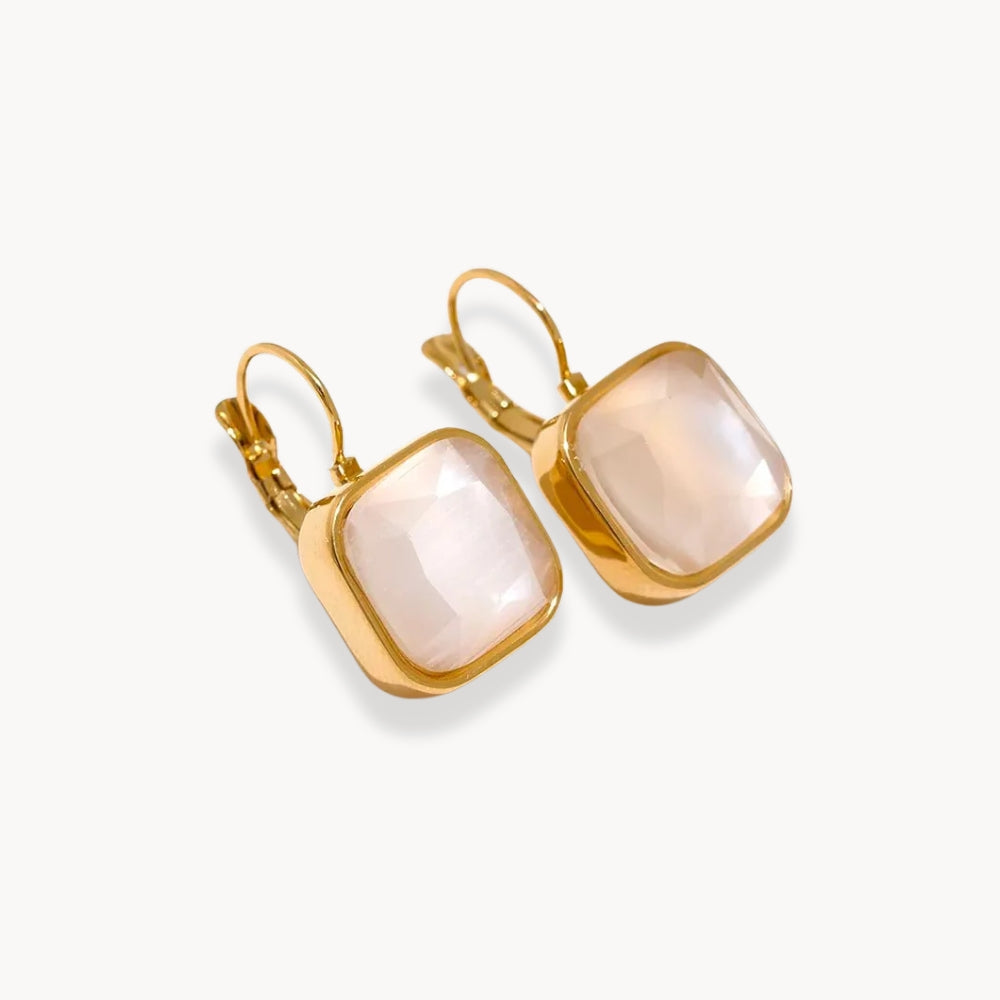 Boucles d'oreilles crochet en pierre d'opale carrée