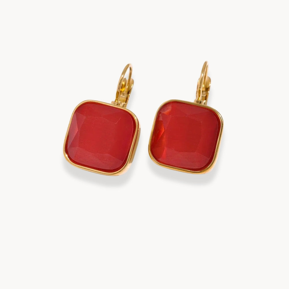 Boucles d'oreilles crochet en pierre d'opale carrée