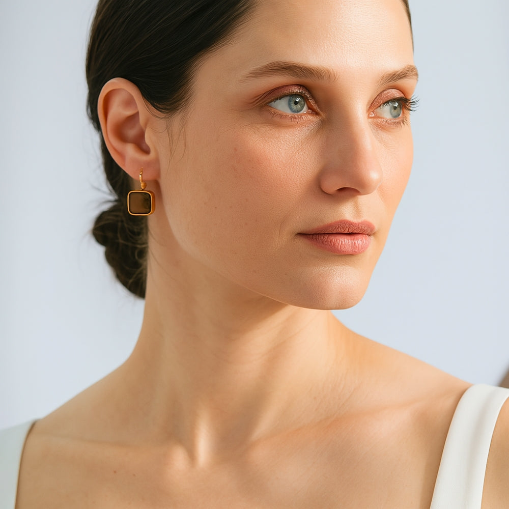 Boucles d'oreilles crochet en pierre d'opale carrée