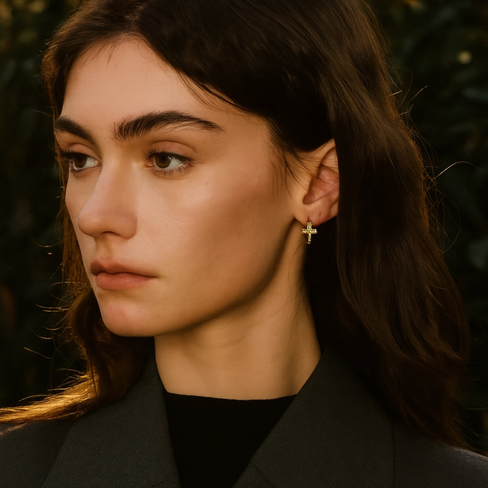 Boucles d'oreilles créoles croix Céleste