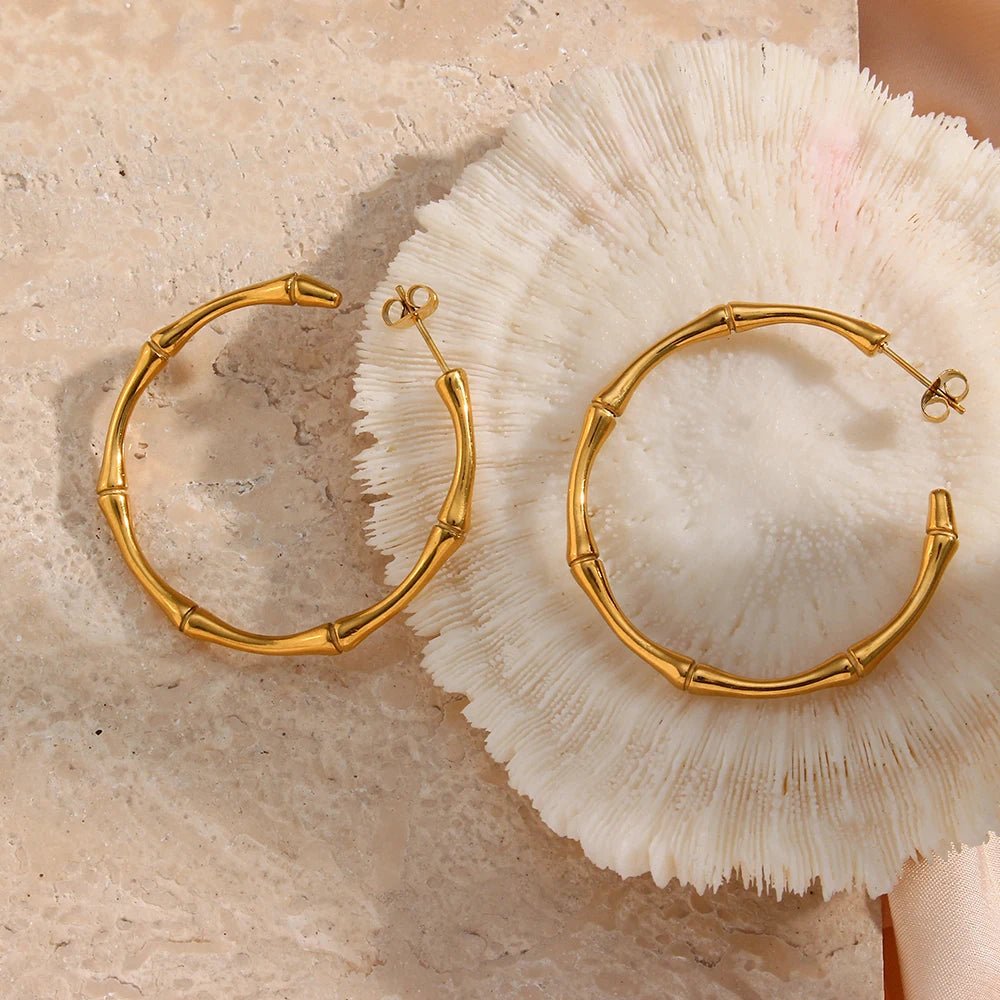 Bamboo Hoop Earrings - Zafinne Jewelry