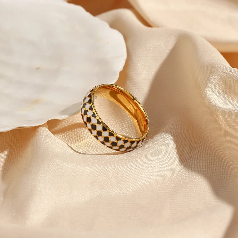 Black White Enamel Ring - Zafinne Jewelry