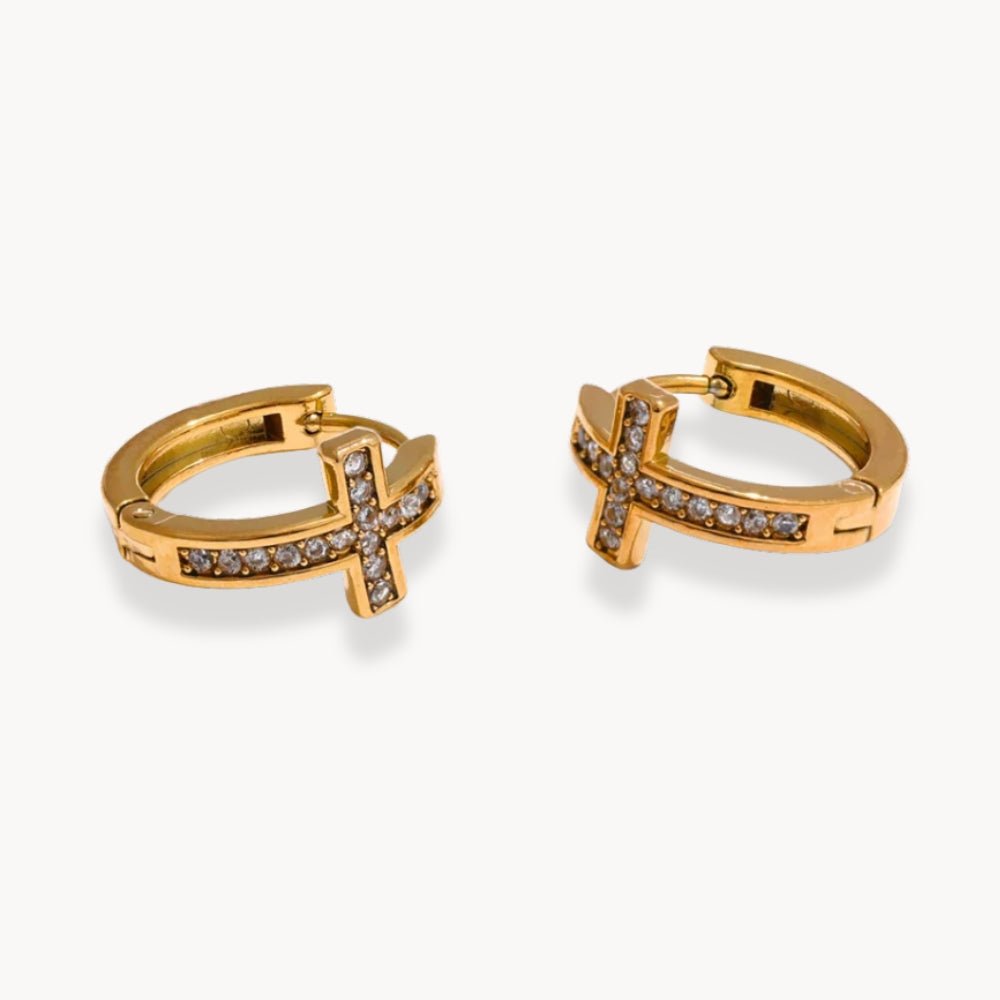 Celeste Cross Hoop Earrings - Zafinne Jewelry