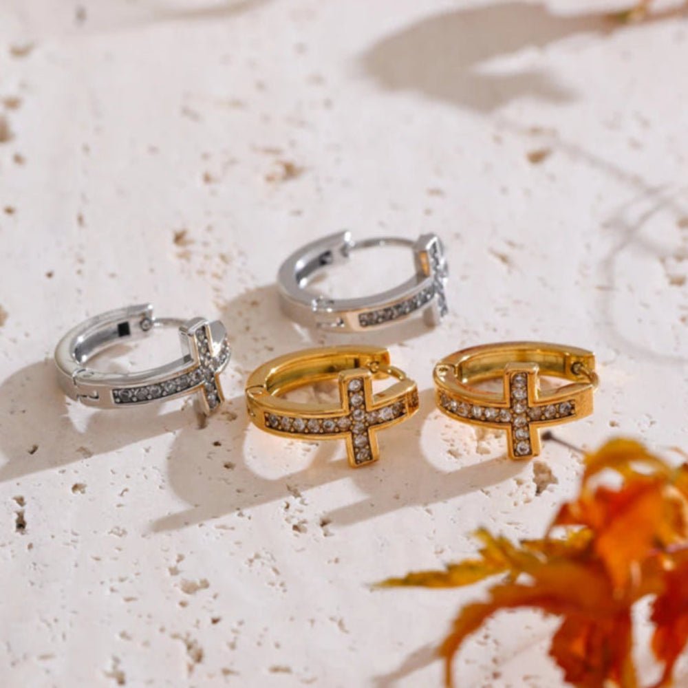 Celeste Cross Hoop Earrings - Zafinne Jewelry