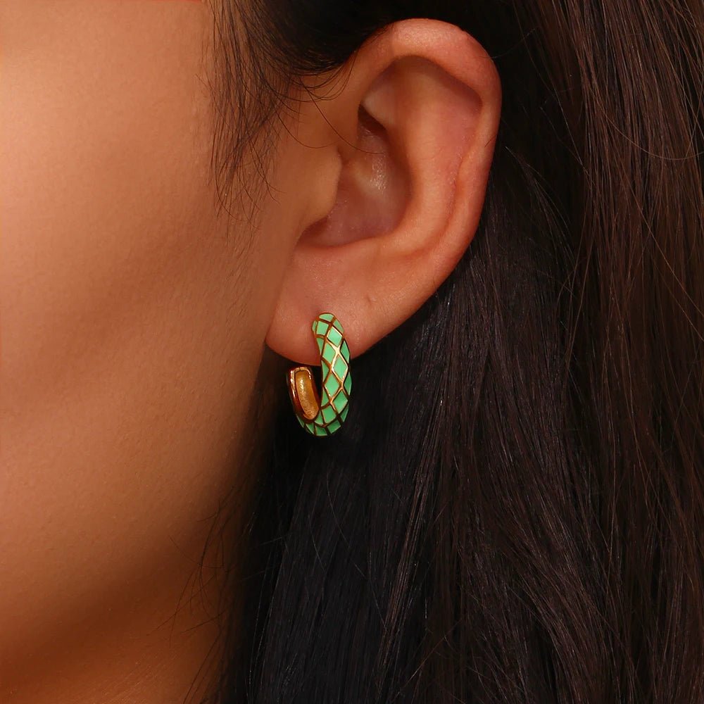 Colorful Enamel Shaped Hoop Earrings - Zafinne Jewelry
