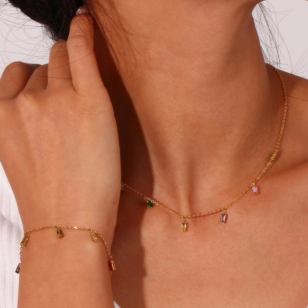 Colorful Square Stone Necklace - Zafinne Jewelry