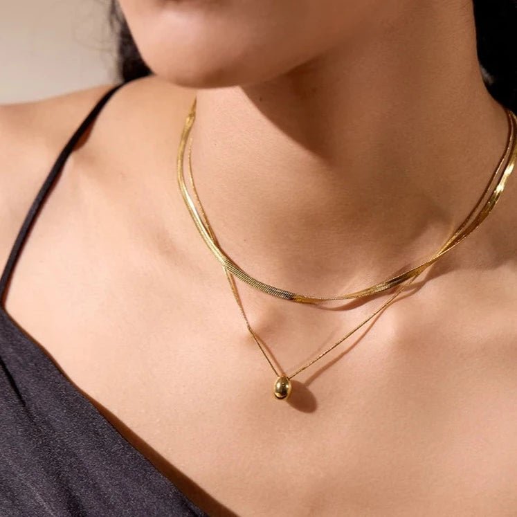 Double Layer Snake Drop Pendant Necklace - Zafinne Jewelry