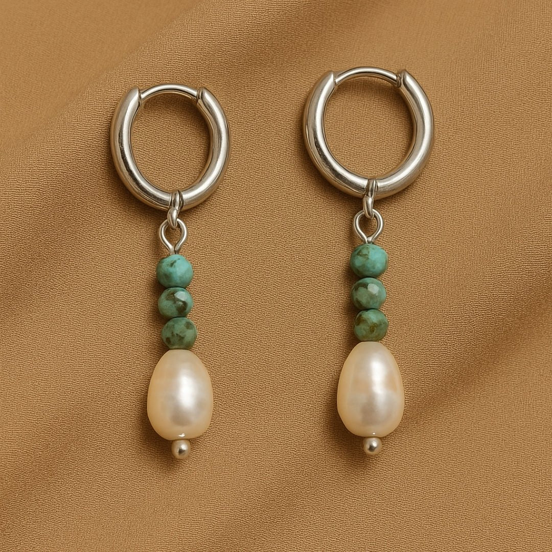 Freshwater Pearl Drop Hoop Earrings - Zafinne Jewelry