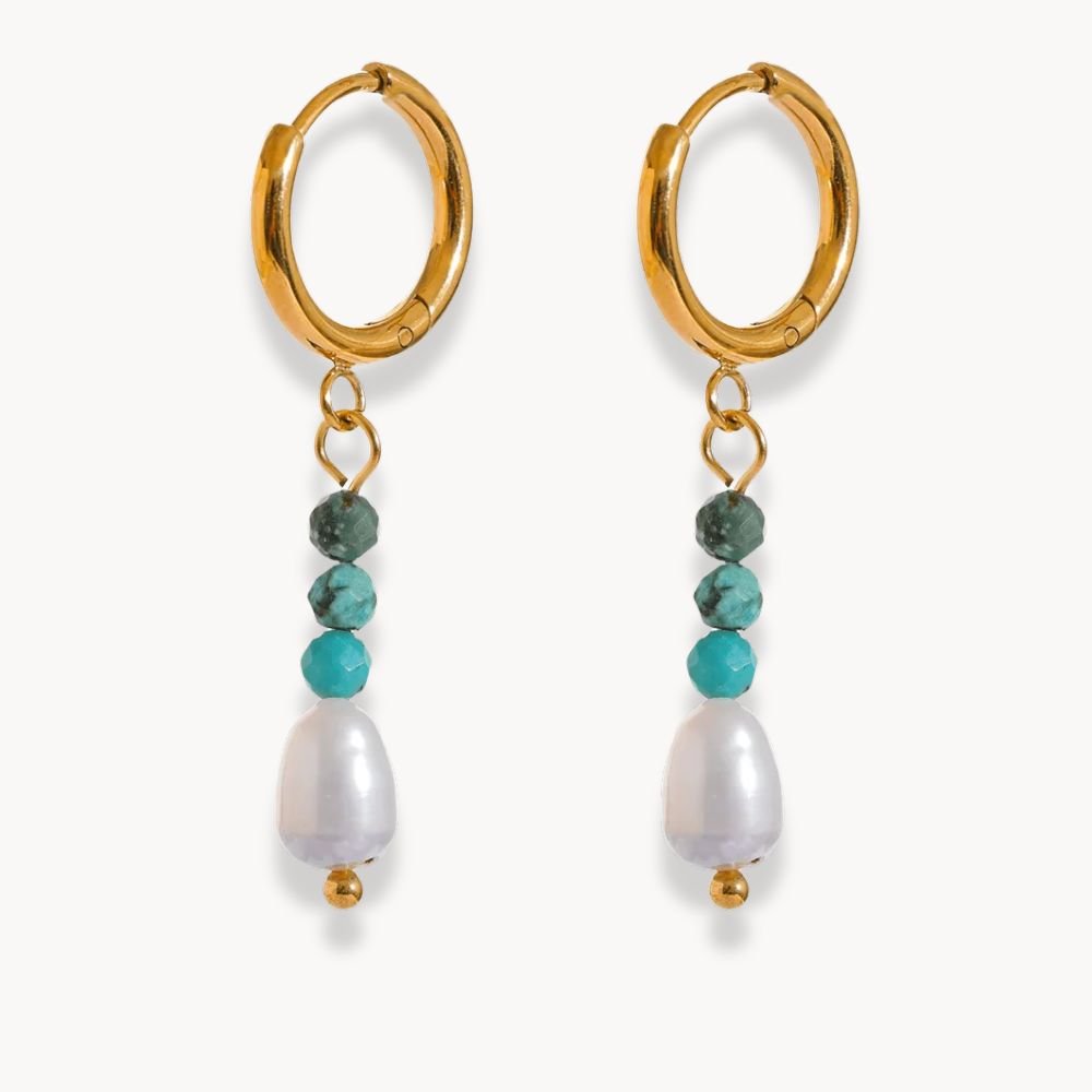 Freshwater Pearl Drop Hoop Earrings - Zafinne Jewelry
