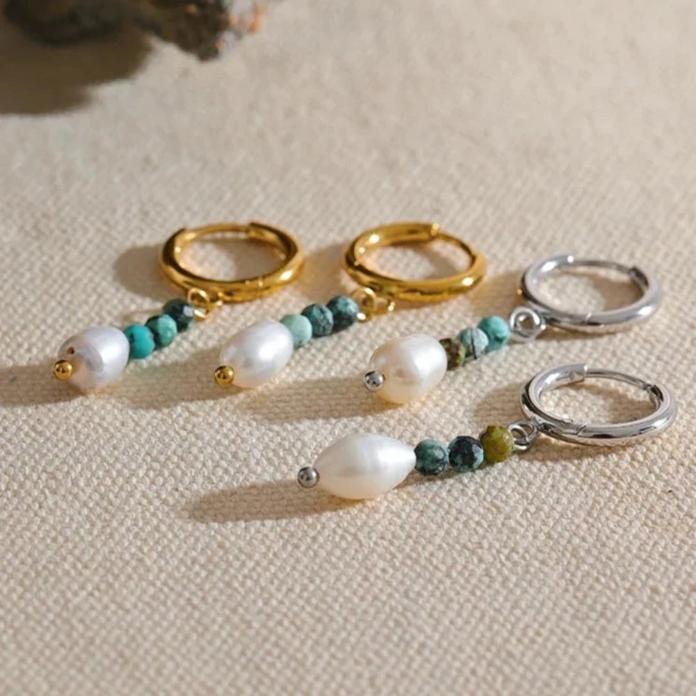 Freshwater Pearl Drop Hoop Earrings - Zafinne Jewelry