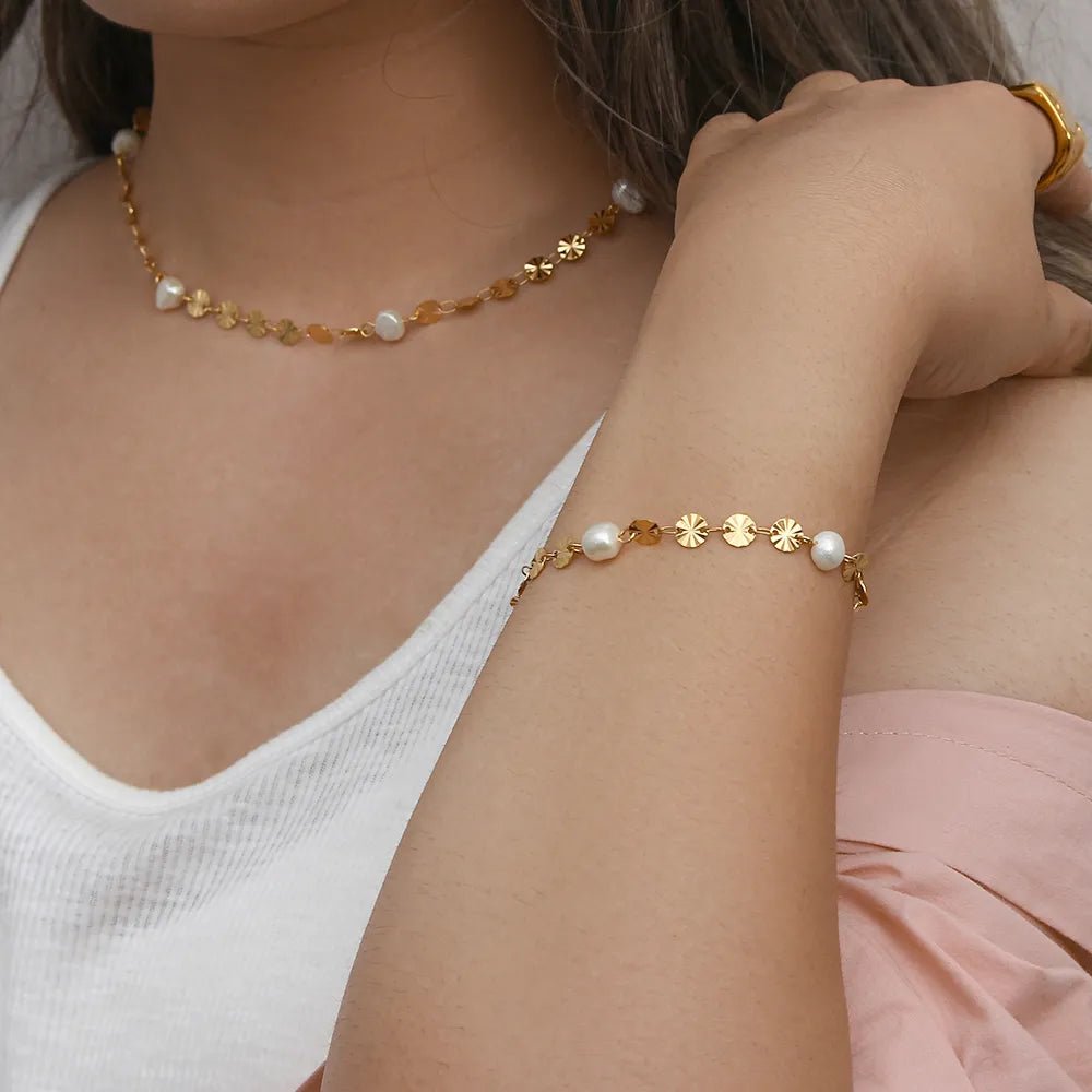 Freshwater Pearl Flower Sequins Bracelet - Zafinne Jewelry