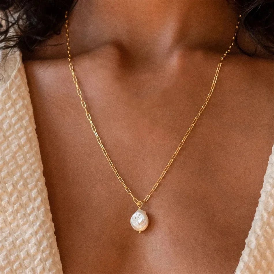 Freshwater Pearl Pendant Chain Necklace - Zafinne Jewelry