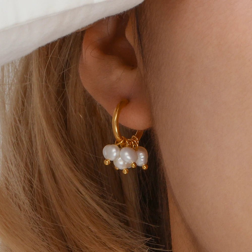Freshwater Pearl Pendant Hoop Earrings - Zafinne Jewelry