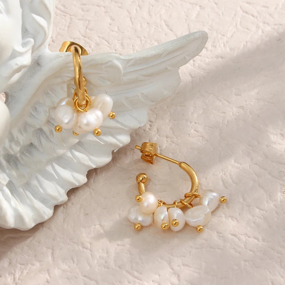Freshwater Pearl Pendant Hoop Earrings - Zafinne Jewelry