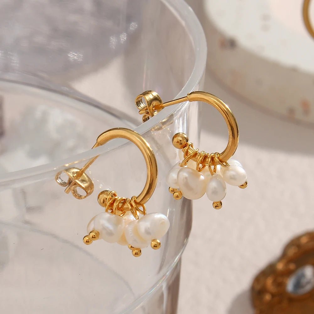 Freshwater Pearl Pendant Hoop Earrings - Zafinne Jewelry