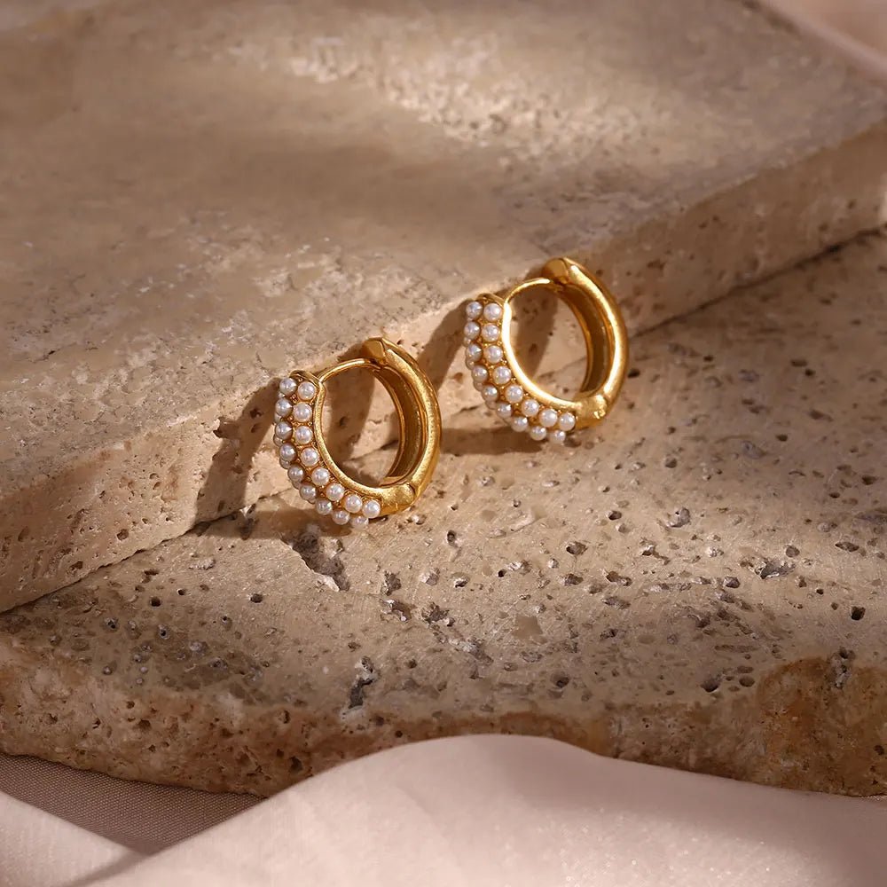 Half Pearls Hoop Earrings - Zafinne Jewelry