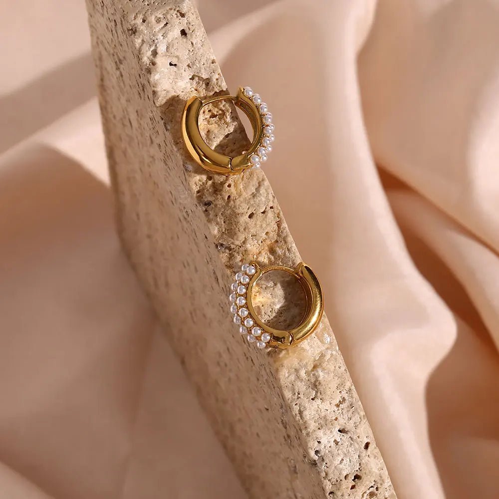 Half Pearls Hoop Earrings - Zafinne Jewelry