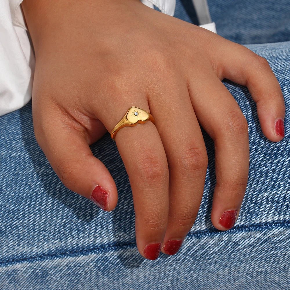 Heart North Star Ring - Zafinne Jewelry