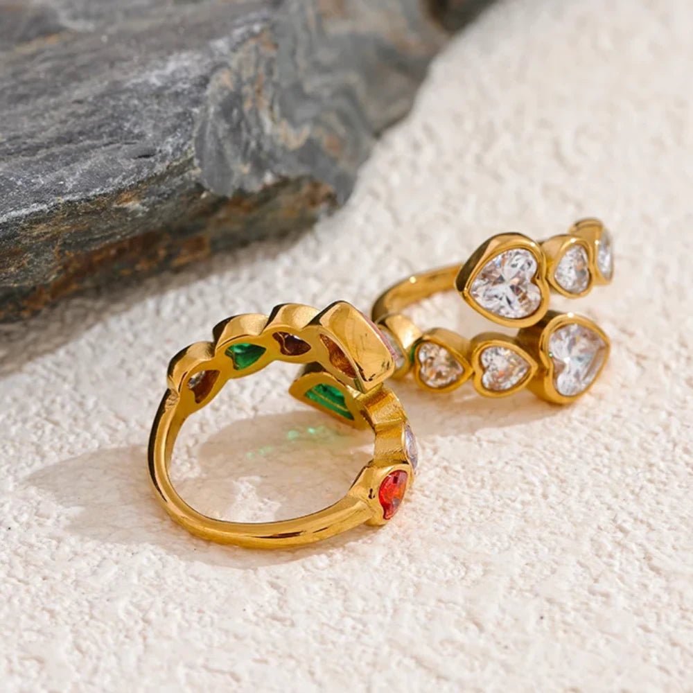 Heart Stones Adjustable Ring - Zafinne Jewelry
