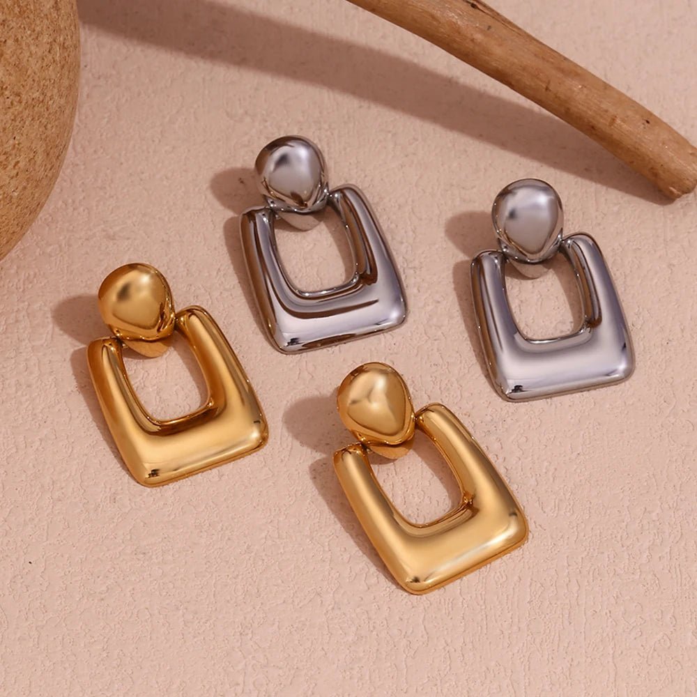 Hollow Rectangular Drop Earrings - Zafinne Jewelry