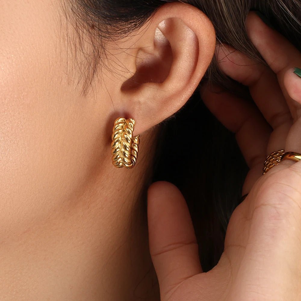 Leaf Hoop Earrings - Zafinne Jewelry