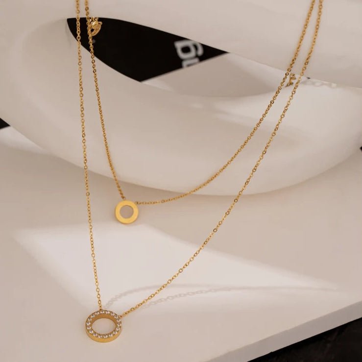 Liora Double Circle Layered Necklace - Zafinne Jewelry