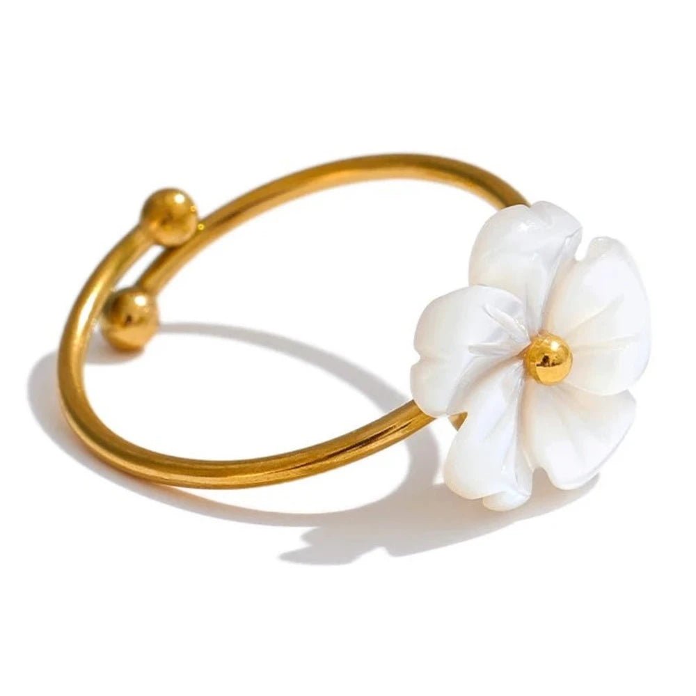 Natural Shell Flower Adjustable Ring - Zafinne Jewelry