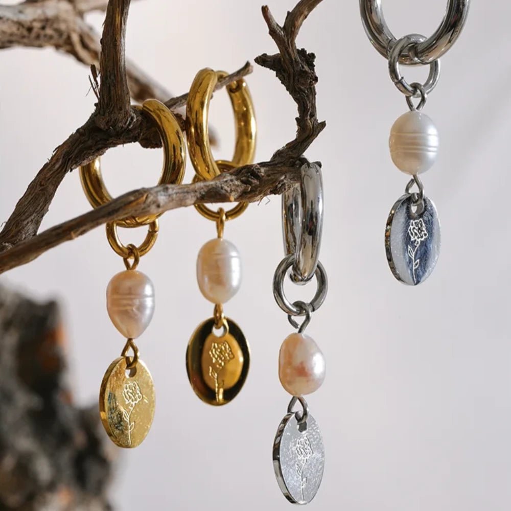 Pearl Charm Flower Drop Earrings - Zafinne Jewelry