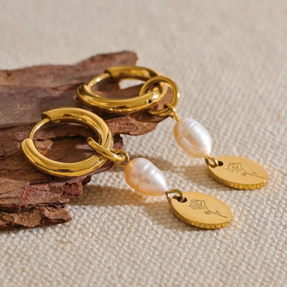 Pearl Charm Flower Drop Earrings - Zafinne Jewelry