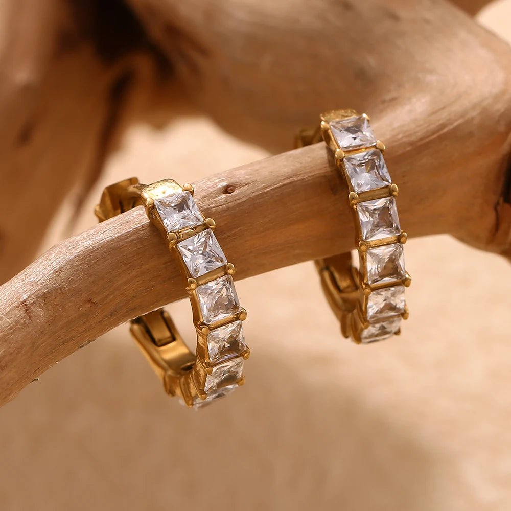 Riviera Square - Cut Hoop Earrings - Zafinne Jewelry