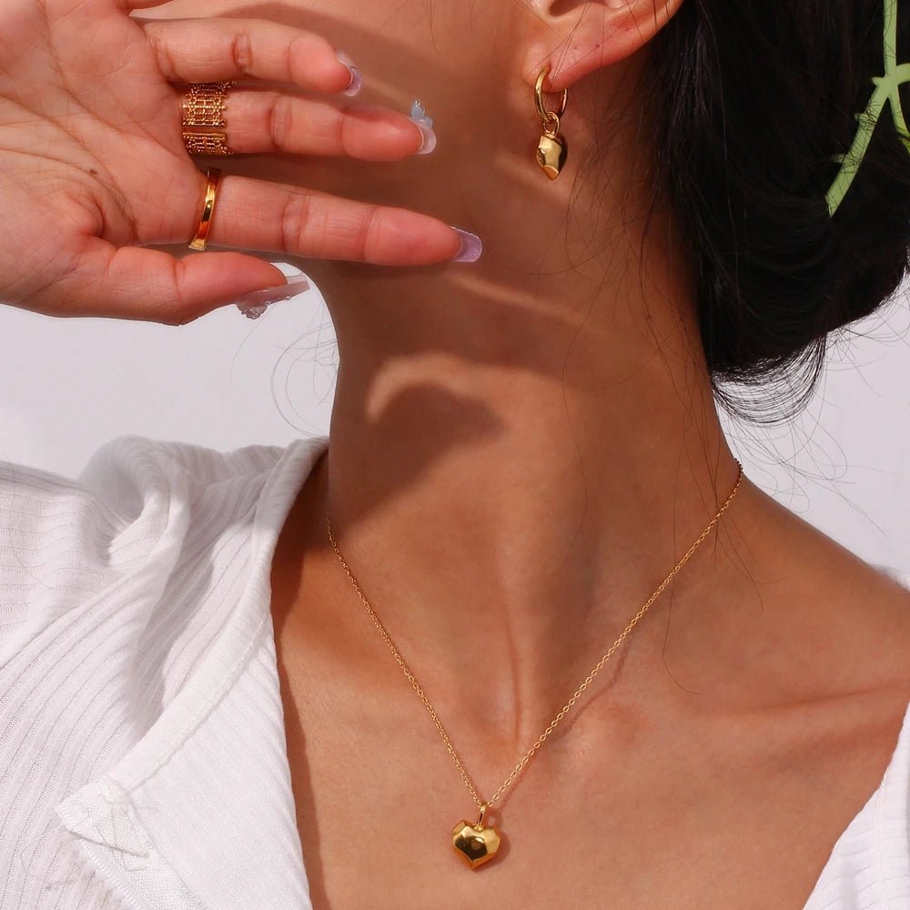 Solid Cutted Heart Charm Necklace - Zafinne Jewelry