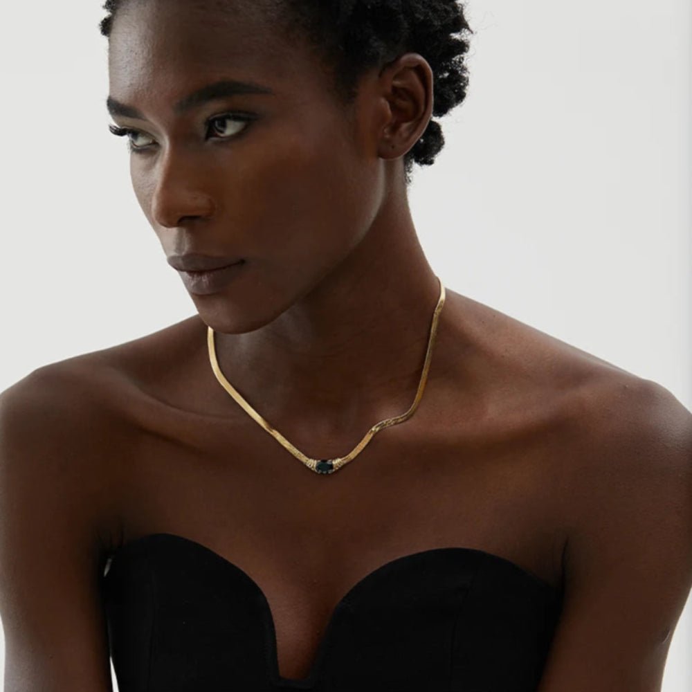 Stone Snake Chain Necklace - Zafinne Jewelry