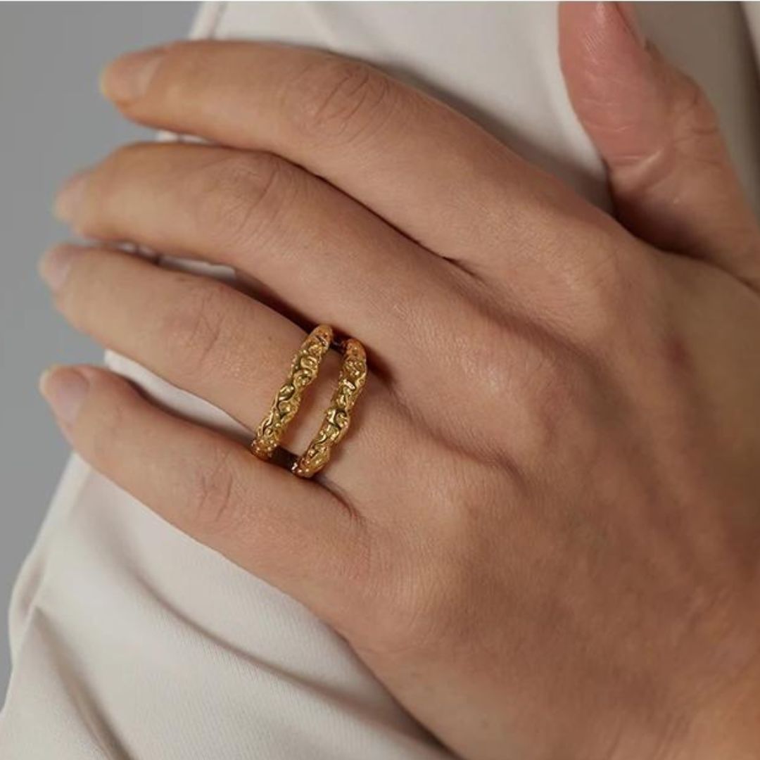 Textured Double Ring - Zafinne Jewelry