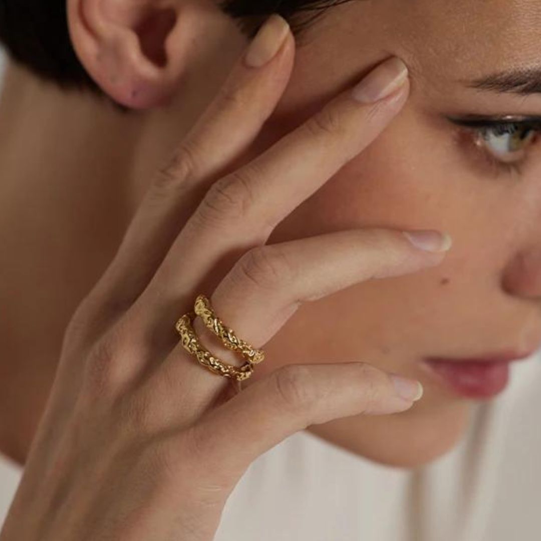 Textured Double Ring - Zafinne Jewelry