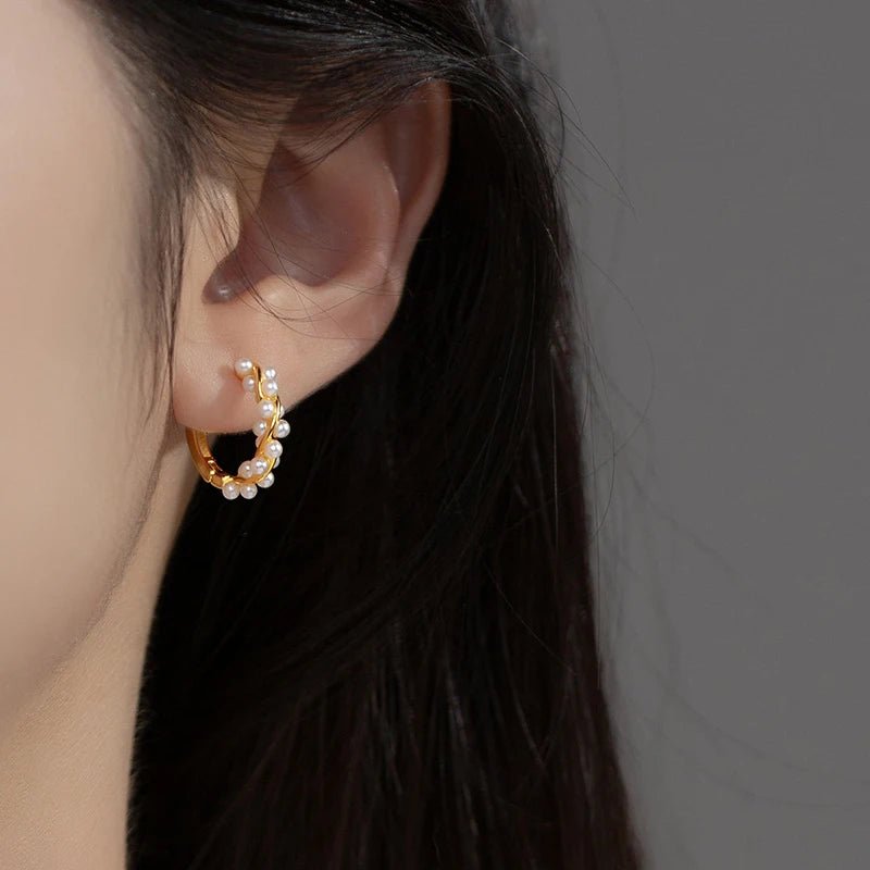 Twisted Pearl Hoop Earrings - Zafinne Jewelry