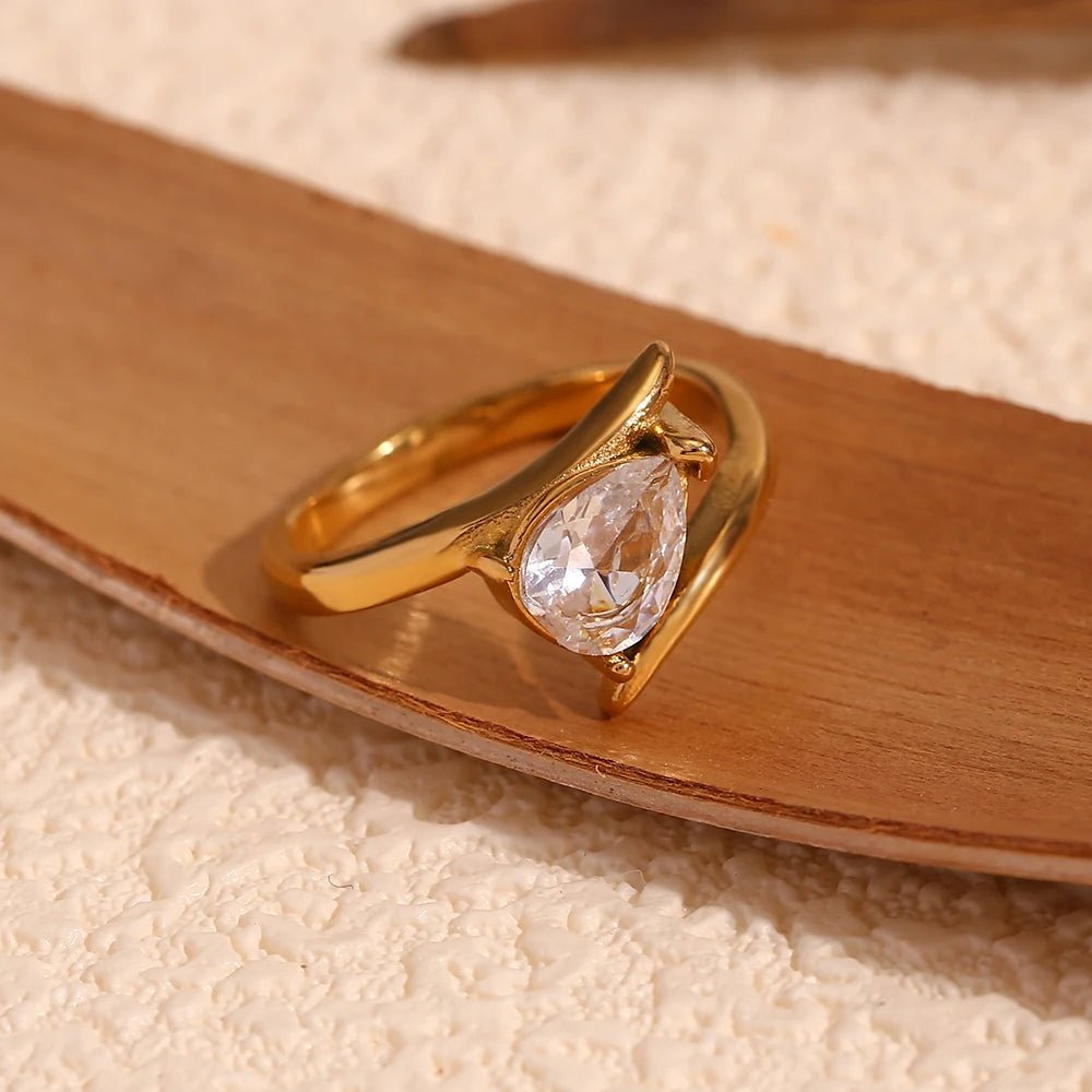 Wing Shaped Water Drop Ring - Zafinne Jewelry