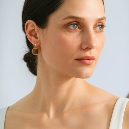 Boucles d'oreilles crochet en pierre d'opale carrée