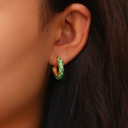 Colorful Enamel Shaped Hoop Earrings - Zafinne Jewelry