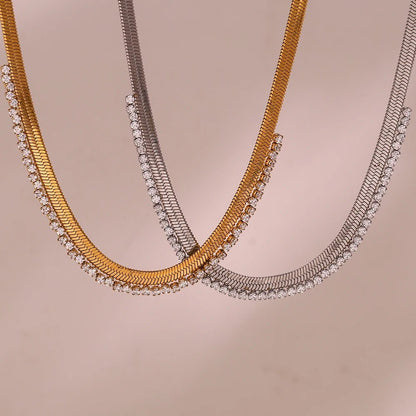 Cubic Zirconia Herringbone Necklace - Zafinne Jewelry