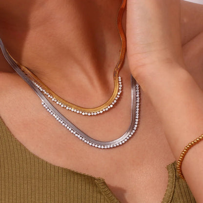 Cubic Zirconia Herringbone Necklace - Zafinne Jewelry