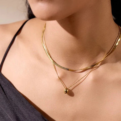 Double Layer Snake Drop Pendant Necklace - Zafinne Jewelry
