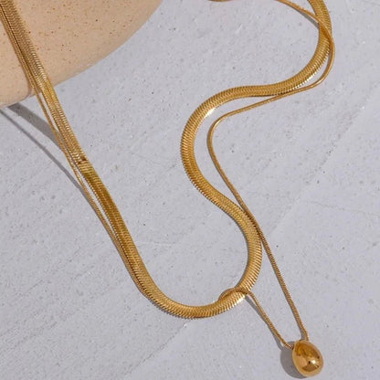 Double Layer Snake Drop Pendant Necklace - Zafinne Jewelry