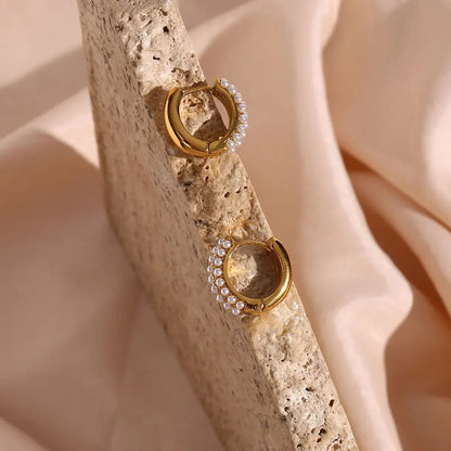 Half Pearls Hoop Earrings - Zafinne Jewelry
