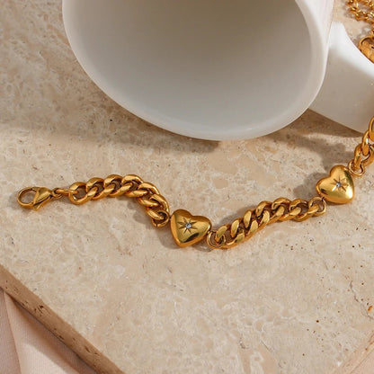 Paved Ocean Heart Cuban Chain Bracelet - Zafinne Jewelry