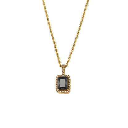 Rope Chain Square Stone Pendant Necklace - Zafinne Jewelry