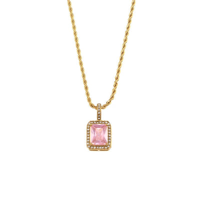 Rope Chain Square Stone Pendant Necklace - Zafinne Jewelry