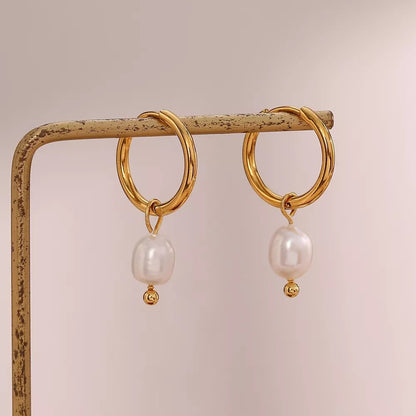 Round Hoop Freshwater Pearl Earrings - Zafinne Jewelry